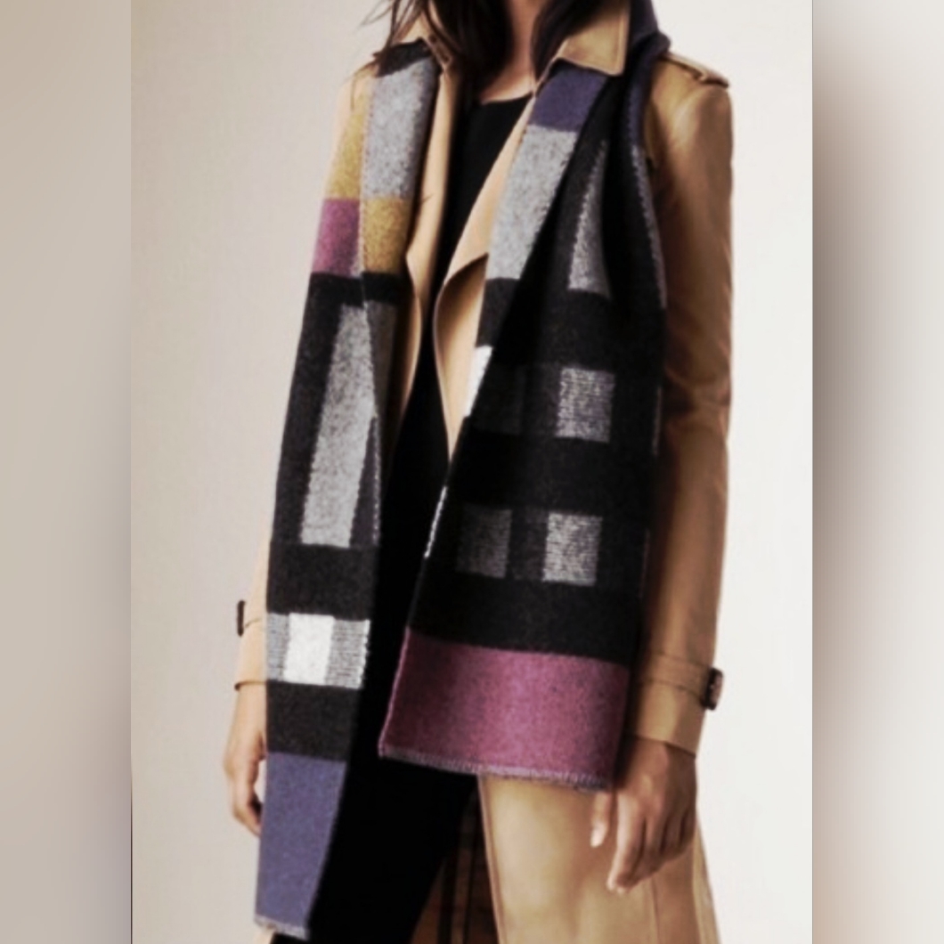 Burberry Cashmere & Wool Multicolor Mega Check Long Scarf